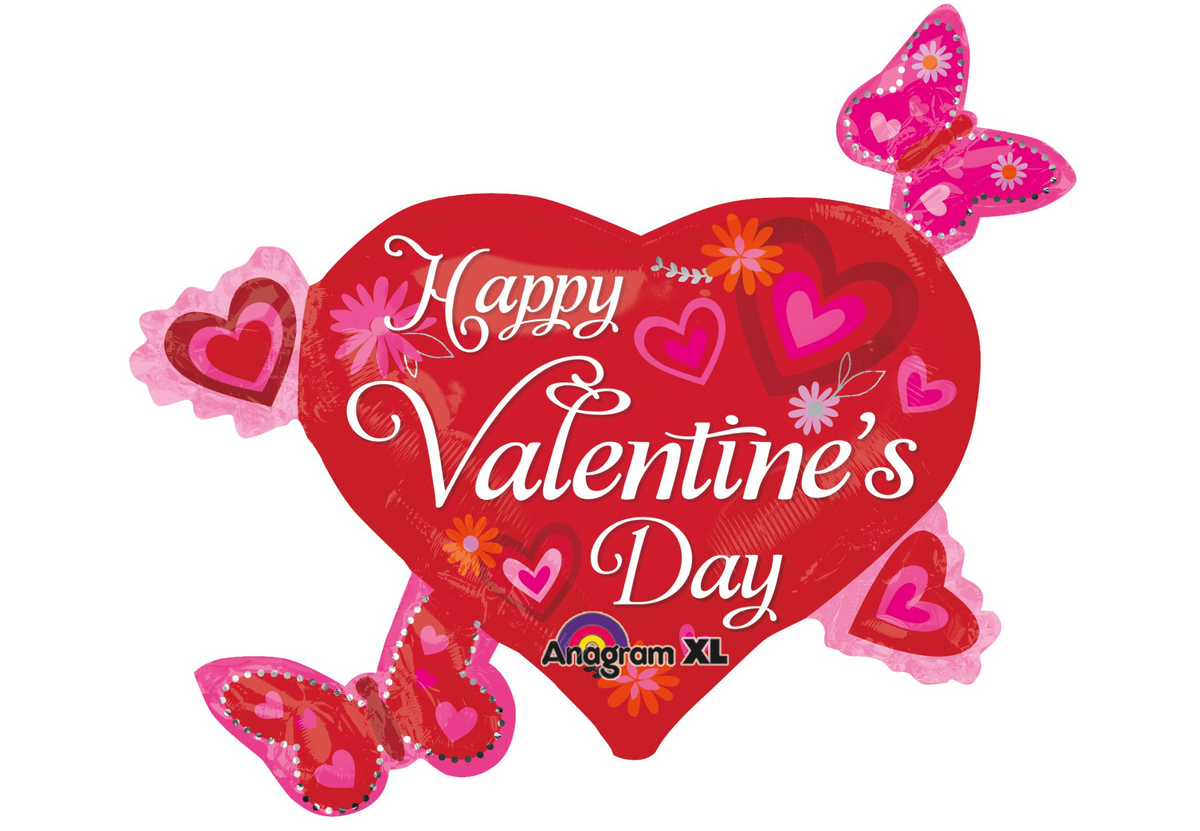 30" Happy Valentine's Day Butterflies & Hearts Balloon