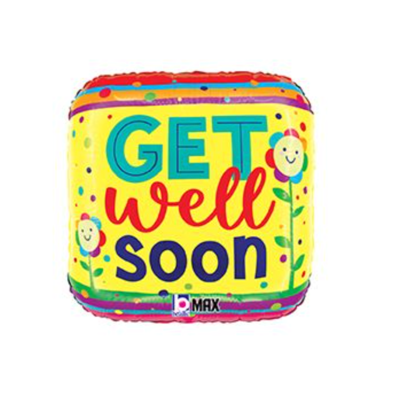 18" Get Well Flowers & Stripes Balloon