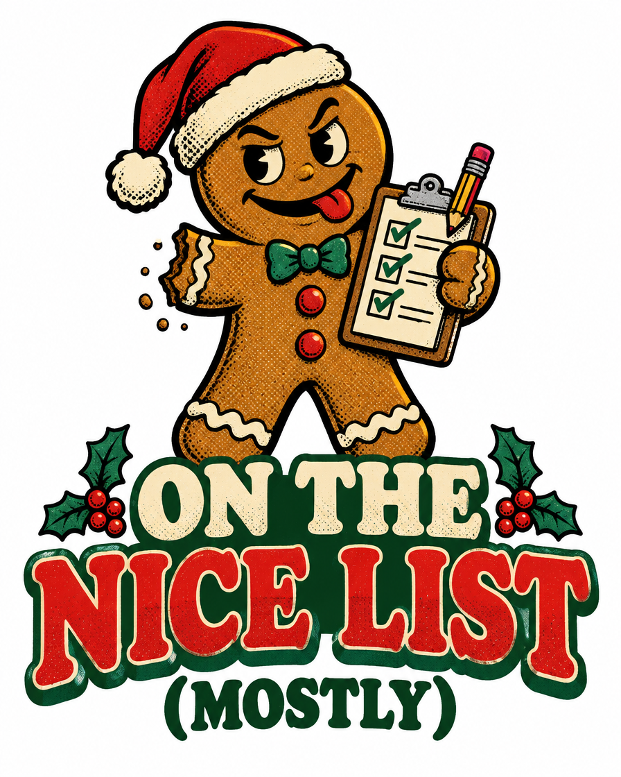On the Nice List (Mostly) graphic tee design