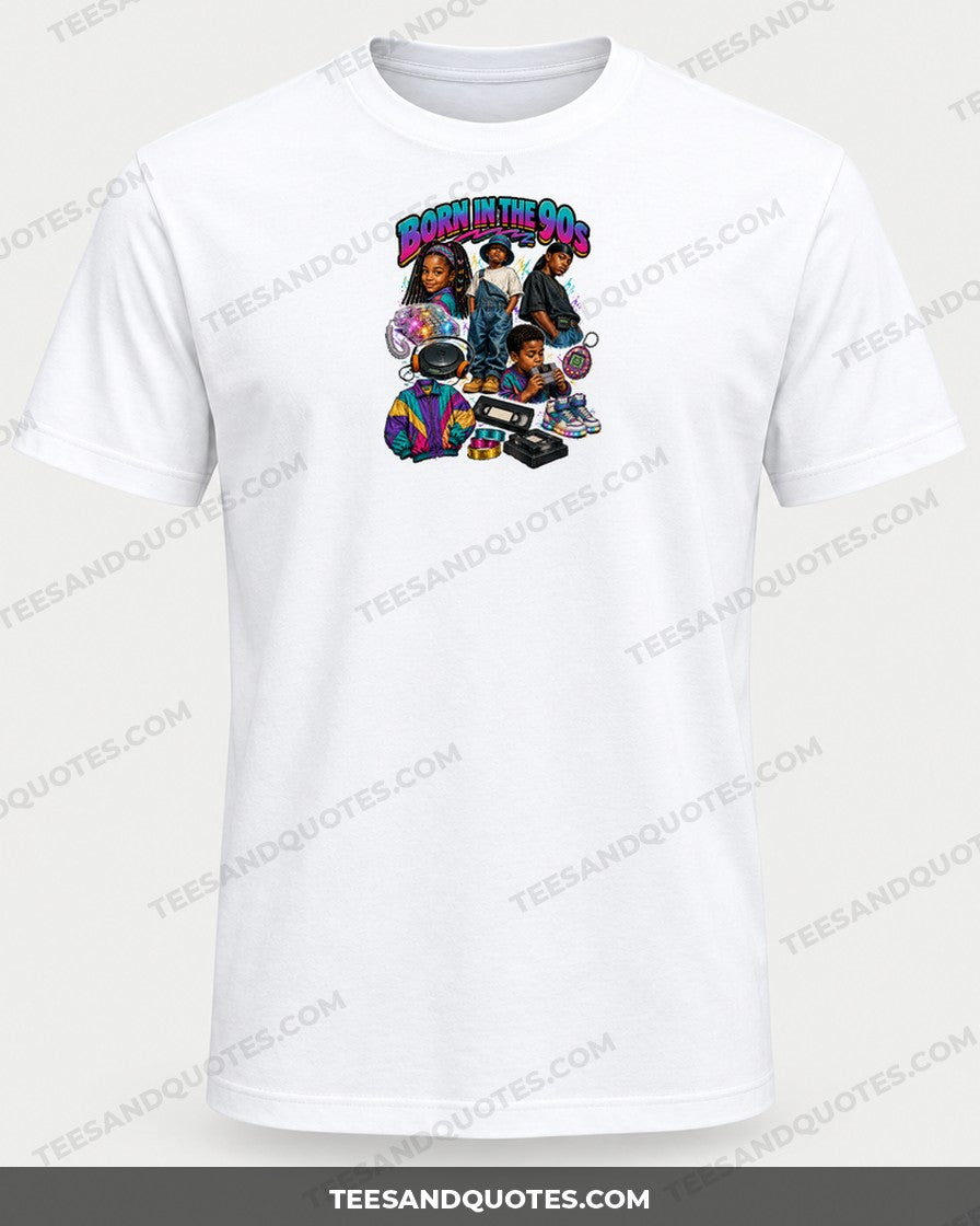 Born in the 90s Tee (Version 2) printed on a white T-shirt