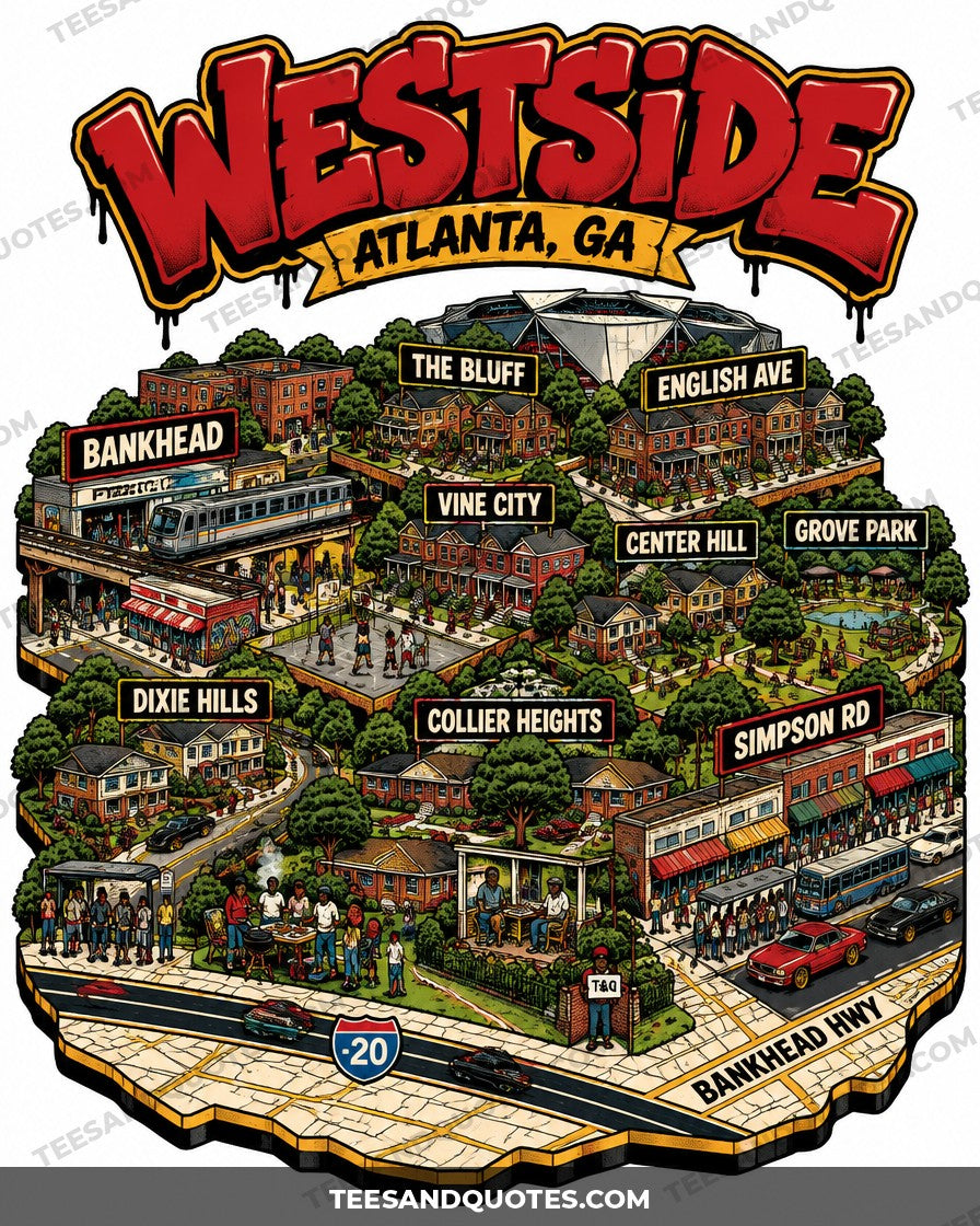 Westside Atlanta 3D Map Tee artwork close-up