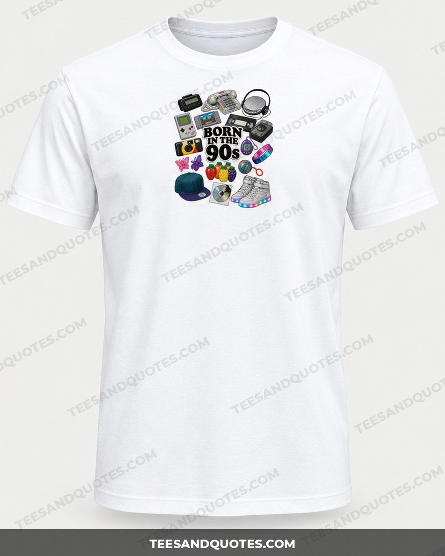 Born in the 90s Tee (Version 3) printed on a white T-shirt