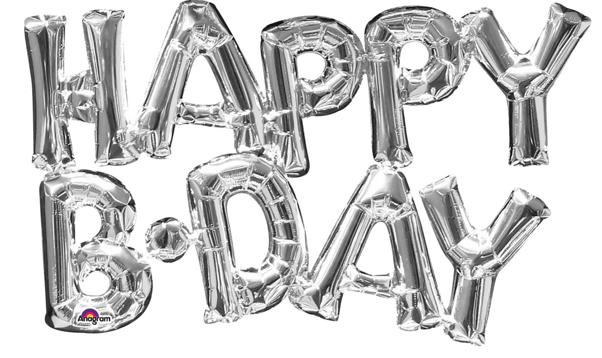30" Silver Happy Birthday Balloon