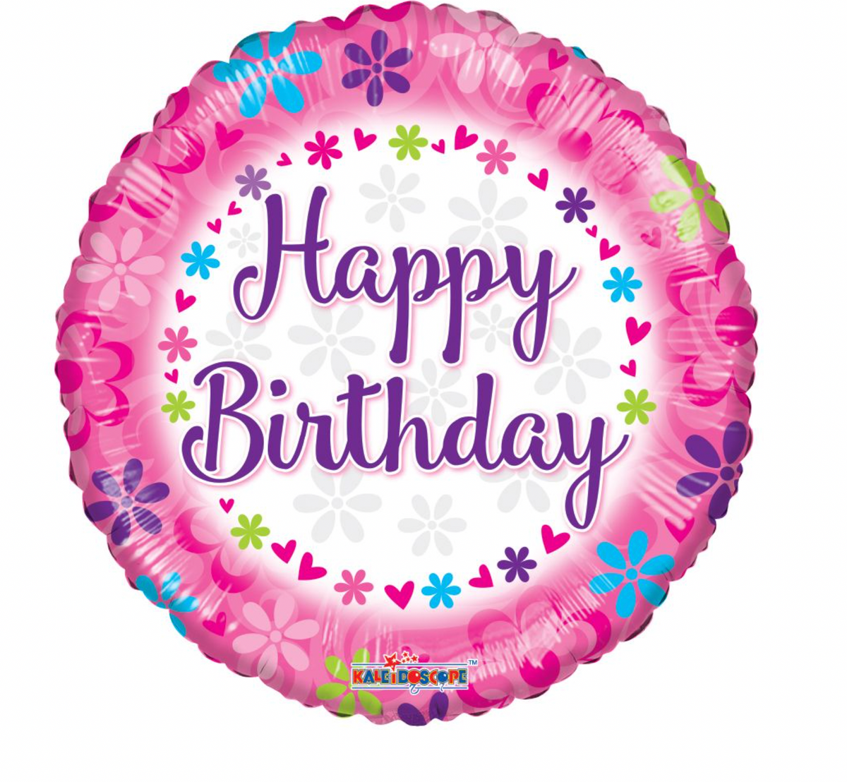 18" Pink Hearts & Flowers Birthday Balloon