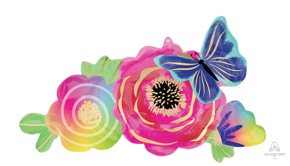 37" Satin Butterfly & Flowers