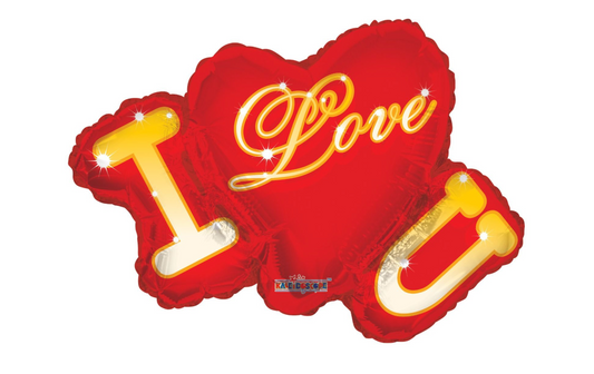 14" I Love You Heart Balloon with Cup & Stick
