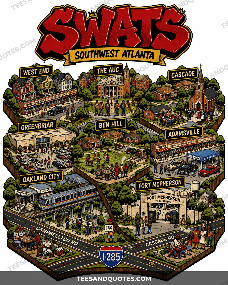 Southwest Atlanta 3D Map Tee artwork close-up