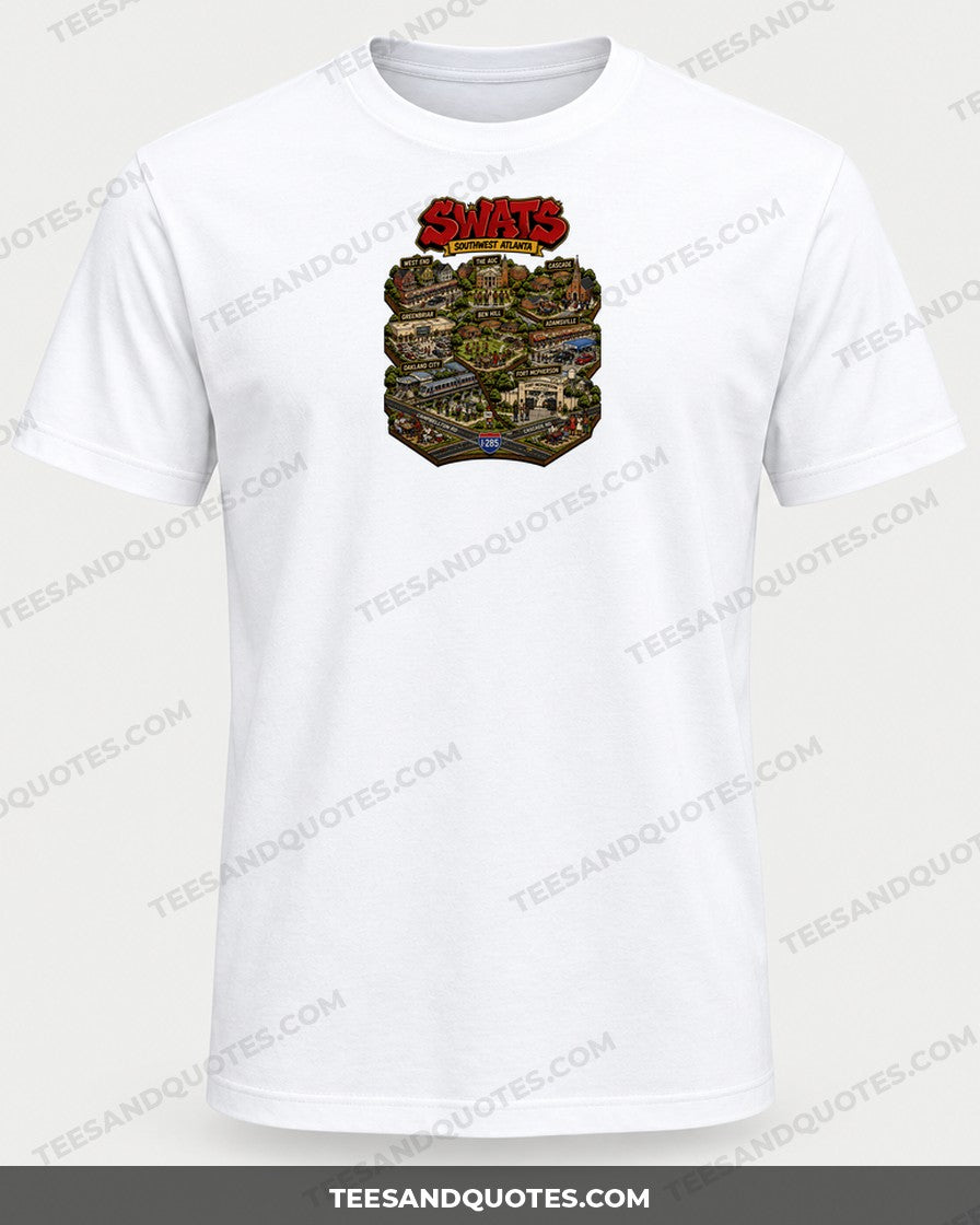 Southwest Atlanta 3D Map Tee printed on a white T-shirt
