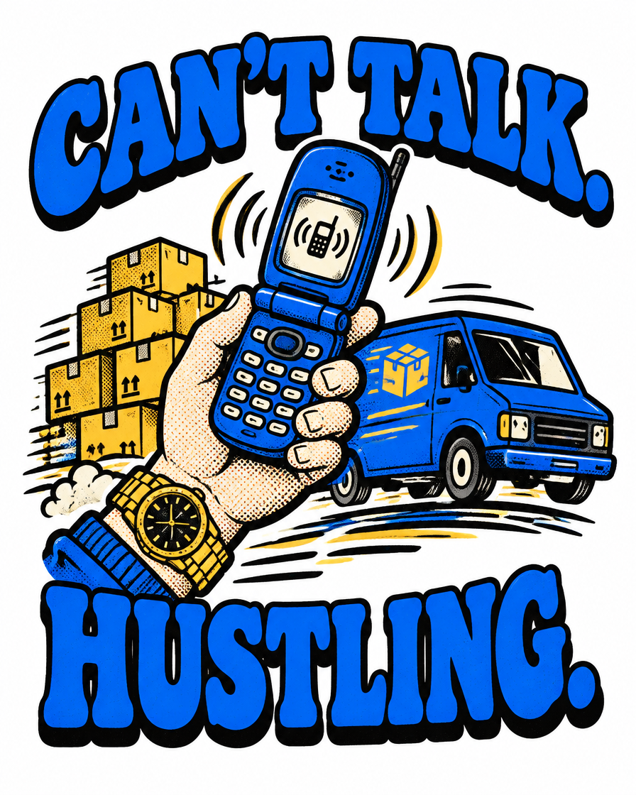 Can't Talk. Hustling. graphic tee design