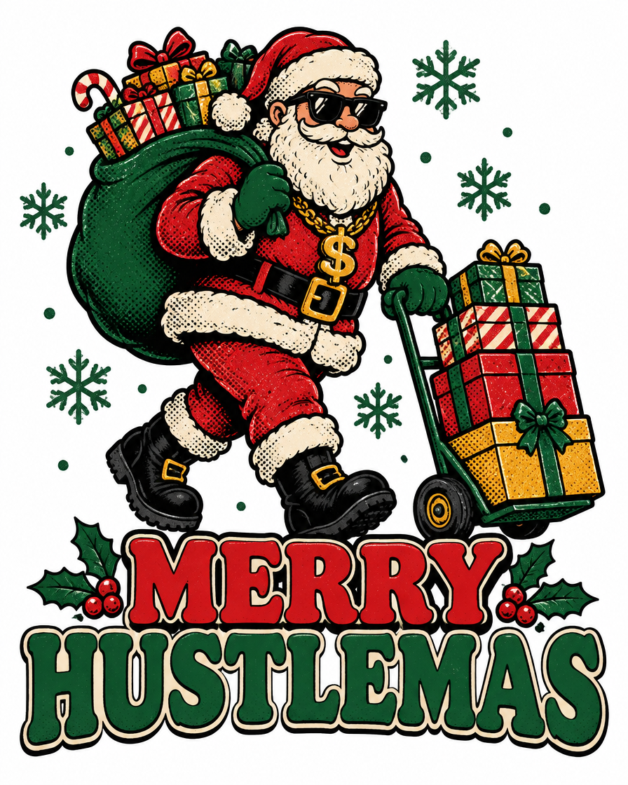 Merry Hustlemas graphic tee design
