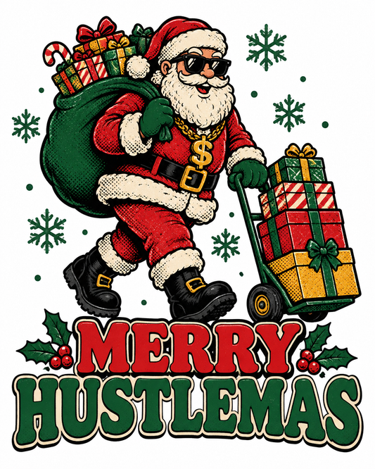 Merry Hustlemas graphic tee design