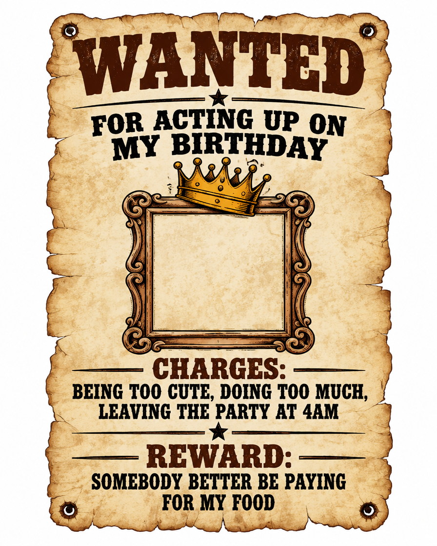 Wanted: For Acting Up on My Birthday graphic tee design