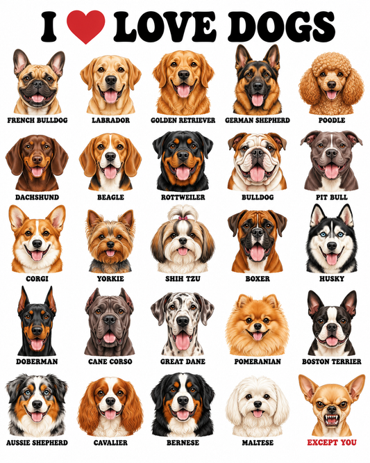 I Love Dogs (Chart) graphic tee design