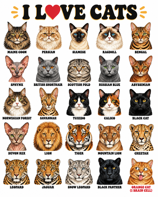 I Love Cats (Chart) graphic tee design