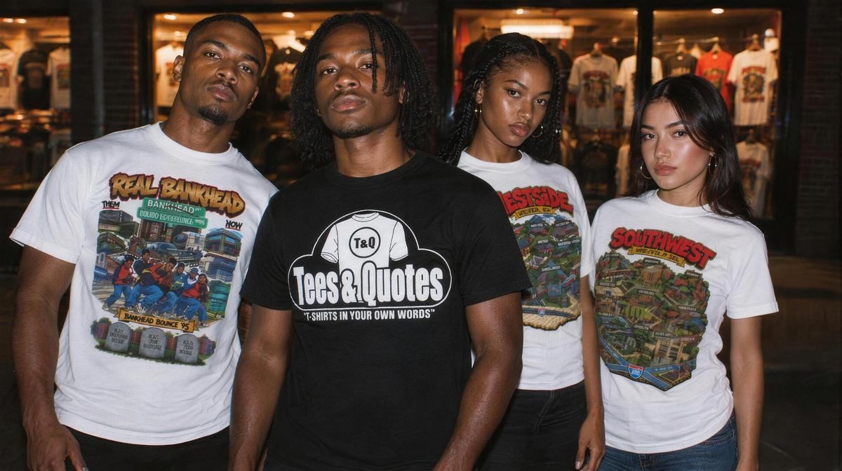 Friends wearing Tees And Quotes Atlanta neighborhood T-shirts
